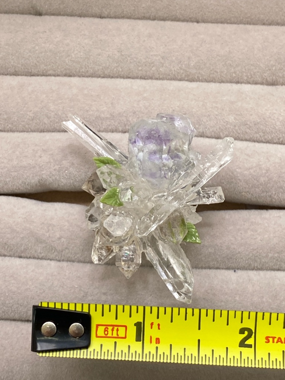 Fluorite & Herkimer Diamond Crystal Cluster Ring | Raw Quartz Statement Ring - Picture 6 of 8
